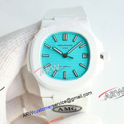 AMG Factory Replica Patek Philippe Nautilus White Ceramic Case Blue Dial 40mm Swiss Watch